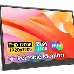 Portable Monitor 16.0inch FHD 1920 * 1200P USB C HDMI Ultra-Slim IPS Travel Display w/Smart Cover & Speakers, HDR Plug&Play, External Monitor for Lapt