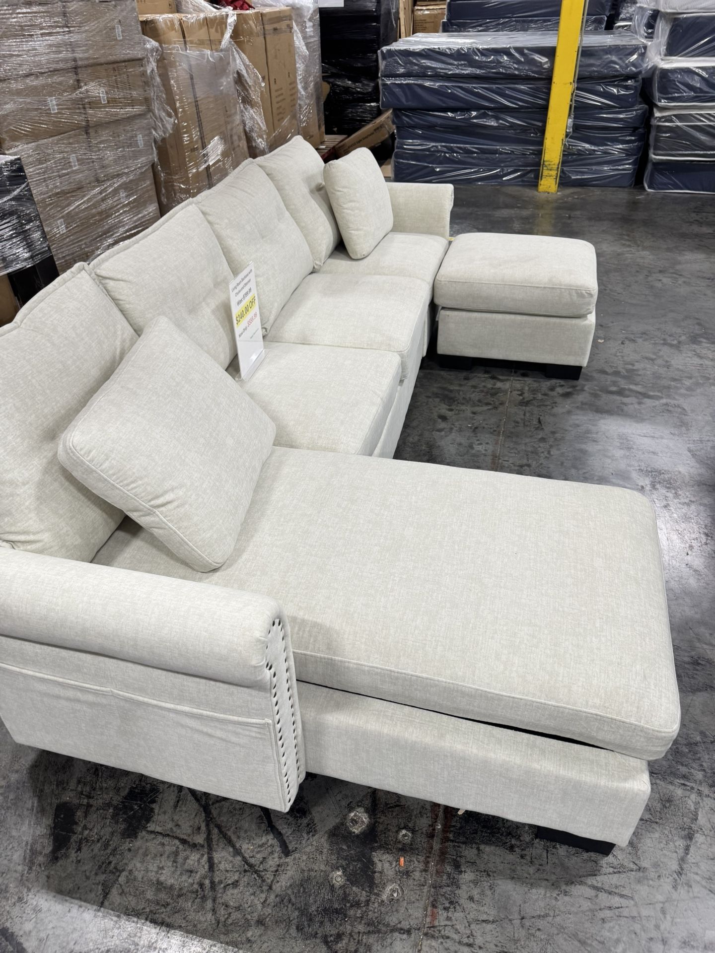Beige Living Room Sectional With Ottoman (7.20)