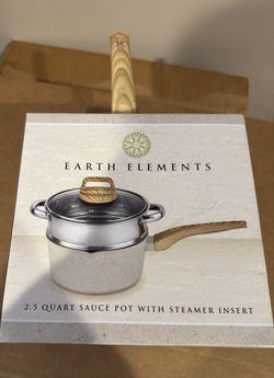 Earth Elements 2.5 Quart Sauce Pot w/ Steamer Insert Cream, Gray Speckle