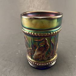 Carnival Glass Stork in the Rushes Blue Tumbler