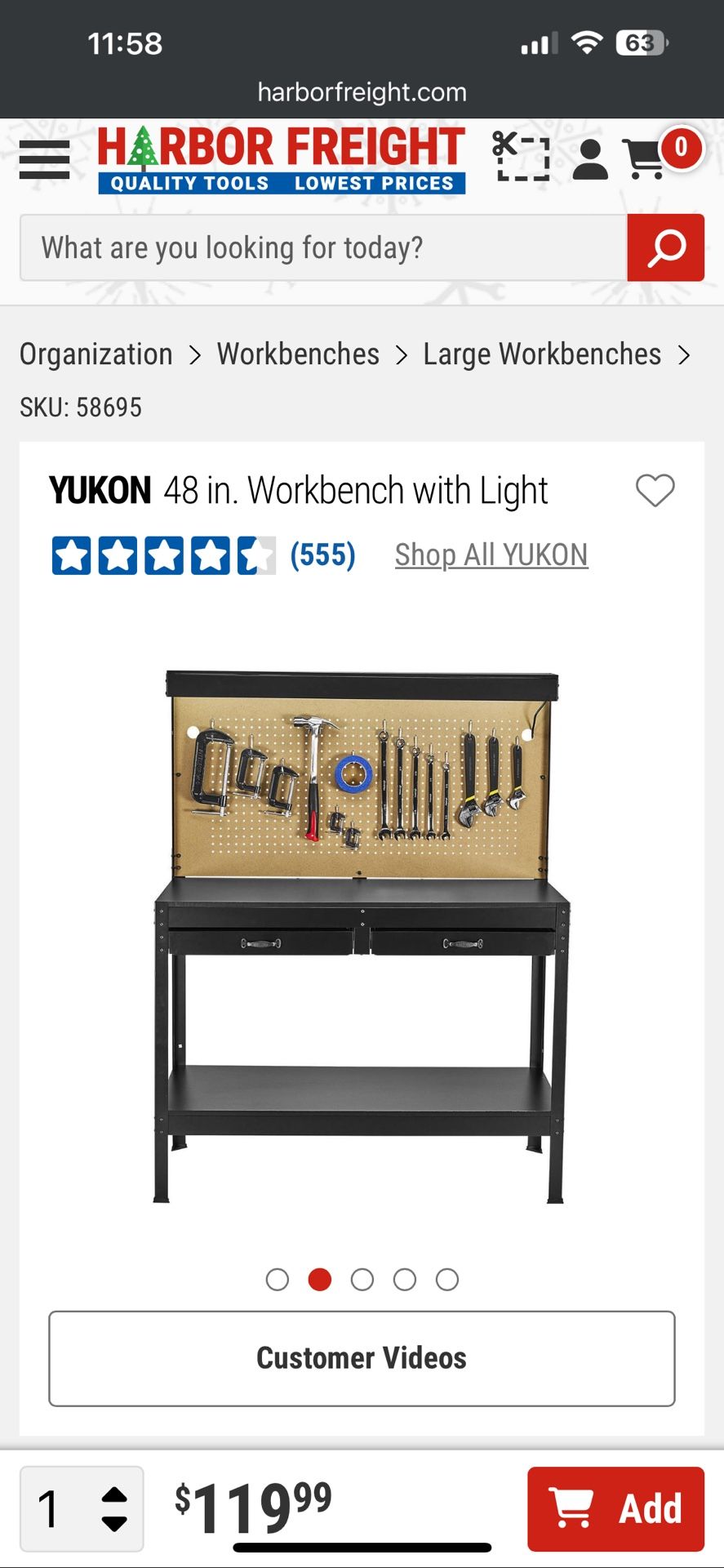 YUKON 48 in. Workbench with Light