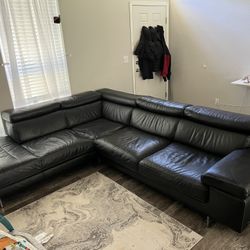 Natuzzi Italian leather L couch (black)