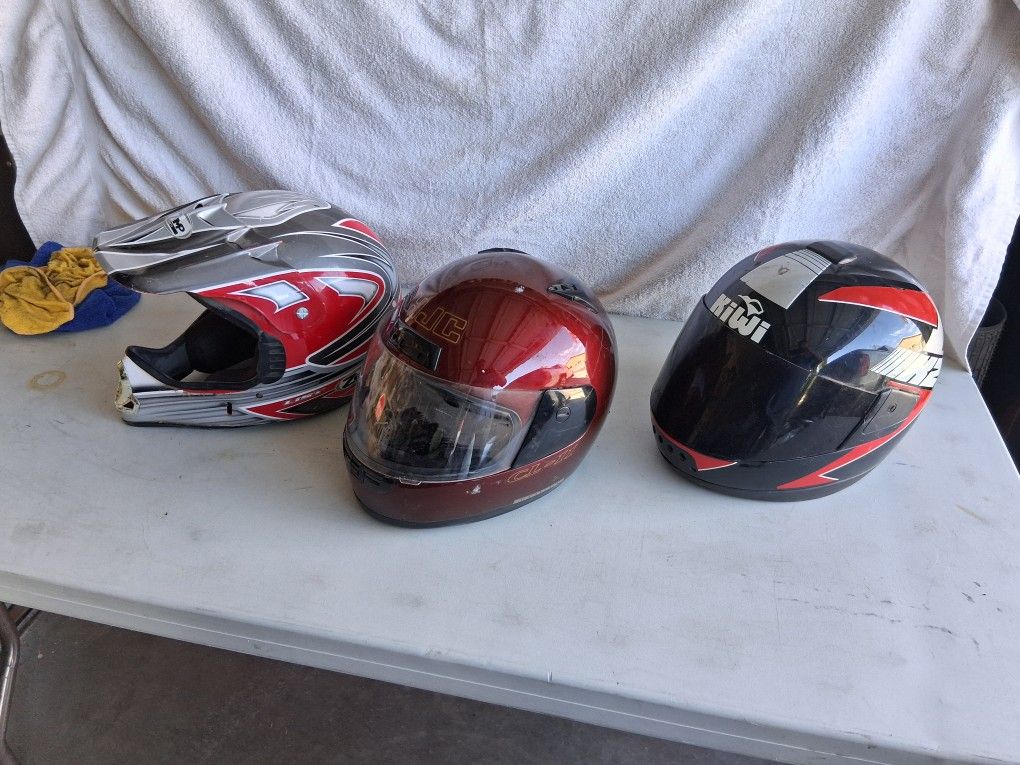 Old motorcycle helmets