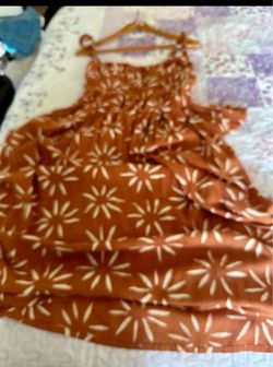 Rust Floral Print Spaghetti Strap Dress