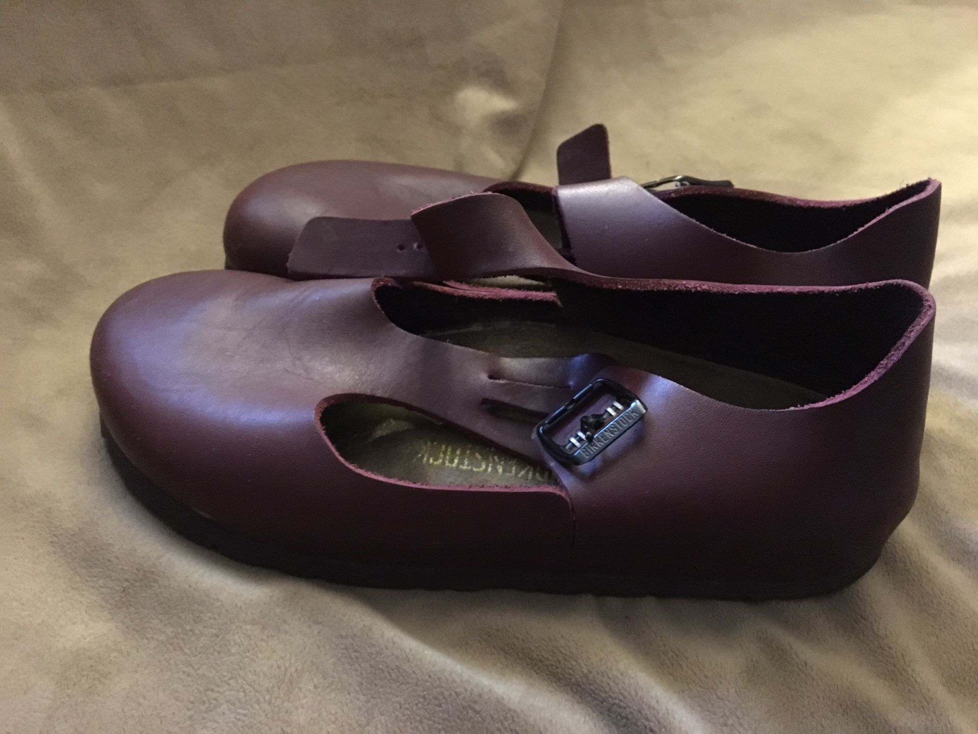 Birkenstock’s burgundy Buckle sandals