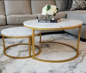 Faux Marble Round Nesting Coffee Table(post up=still available)