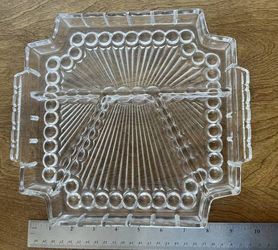Vintage 1930s Art Deco Bead & Ray Clear Glass Divided Relish Dish