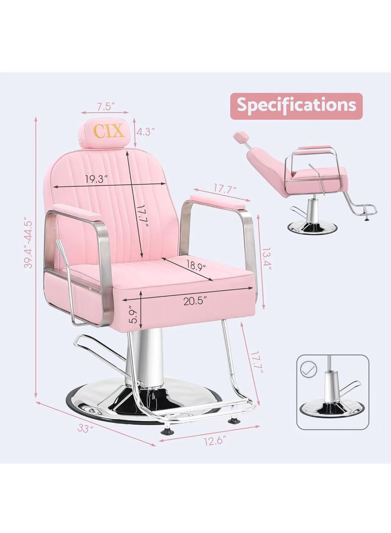 Reclining Salon Chair With Adjustable Backrest, 360 Degrees Swivel for Hair Stylist, Home, Beauty Spa Equipment - Heavy Duty Hydraulic Pump, Pink $ 1