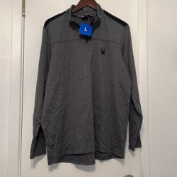 NWT Men’s Quarter Zip Spyder Active Large Heather Grey Sweatshirt Pullover