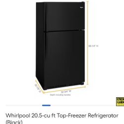 Whirlpool 20.5 Cu. ft. Top Freezer Refrigerator Black 