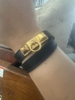 HERMÈS Black Leather Wrap Bangle Bracelet Gold Buckle Hardware Adjustable Signed