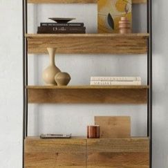 West Elm Mango Wood Bookshelf w Storage 