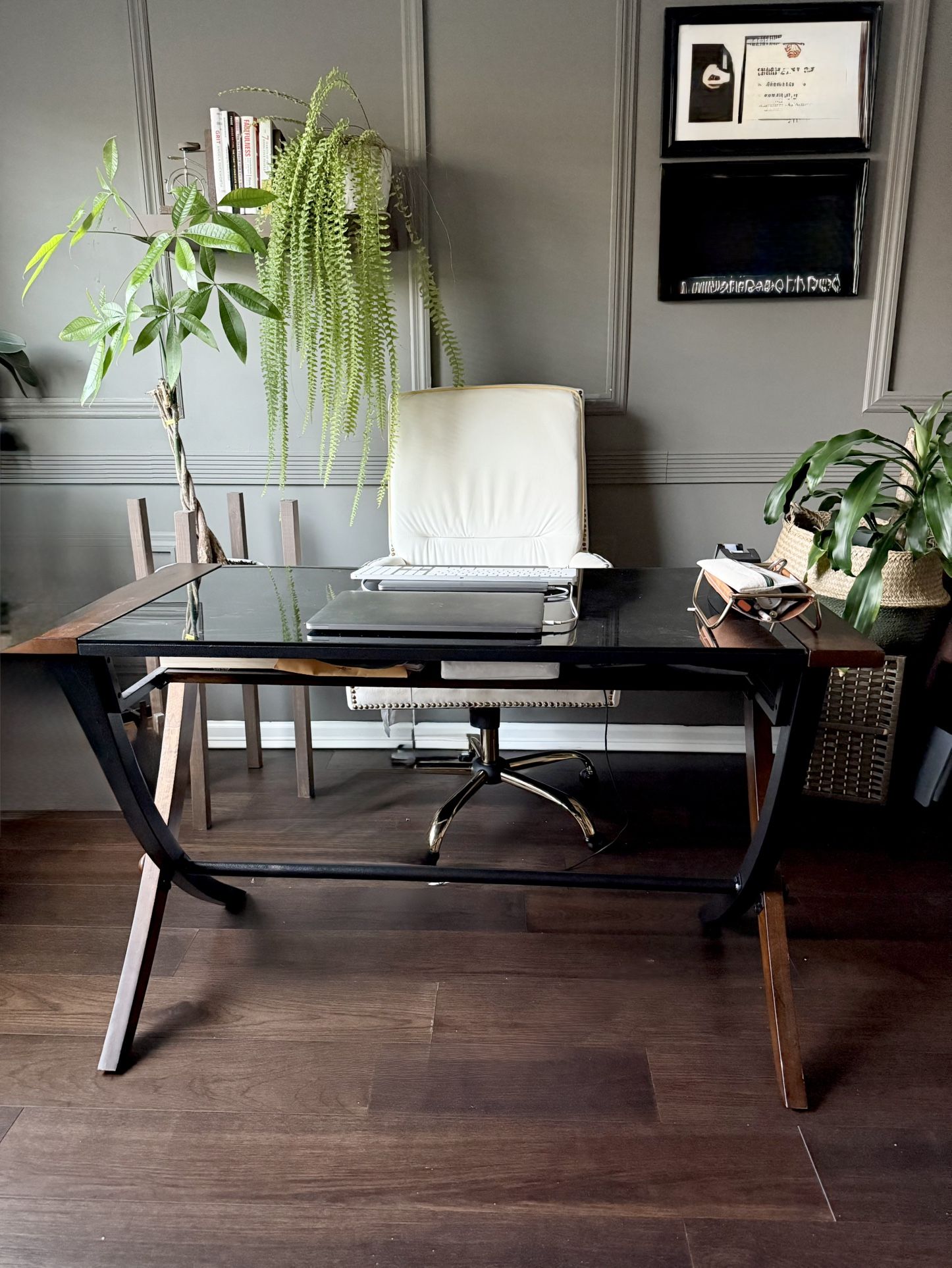 Glass Top Desk with Keyboard Tray