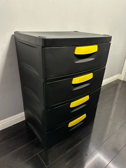Black Plastic 4-Drawer Storage Tower