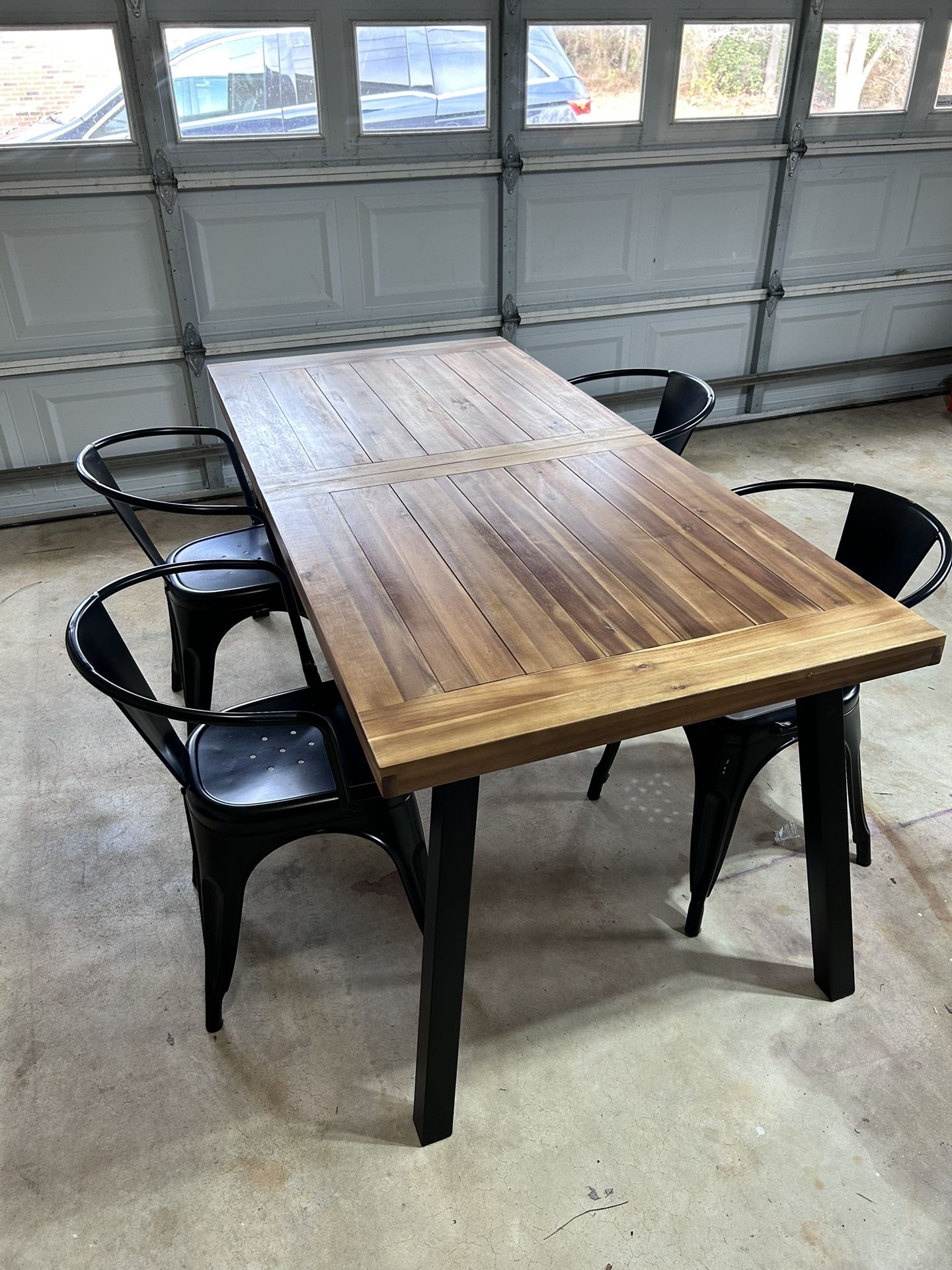 Indoor/Outdoor Table + Metal Chairs