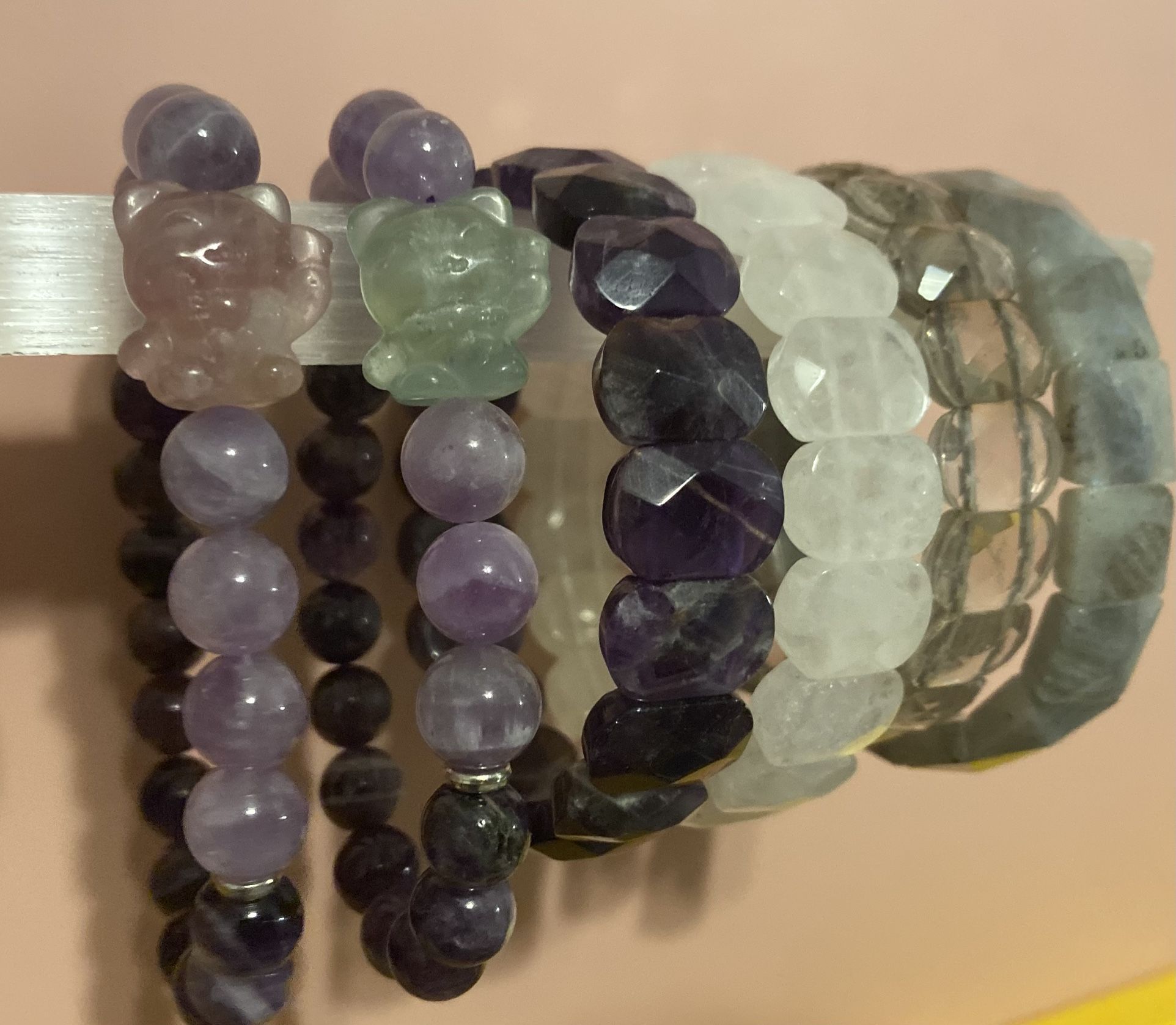 Amethyst Round Bead Bracelet With Fluorite Charm, Soft Bangles Message Me For Best Offer!