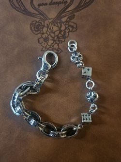 Silver Link Fleur De Lis Bracelet  22cm