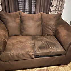 Chocolate Couch, Love Seat And 2 Brown Bar High Chairs 