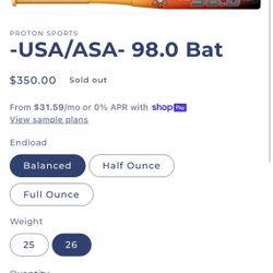 Proton USA/ASA 98.0 Slowpitch Bat – Almost Brand New