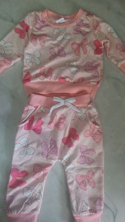 Baby Girl Pink Bow Print Sweatsuit Set