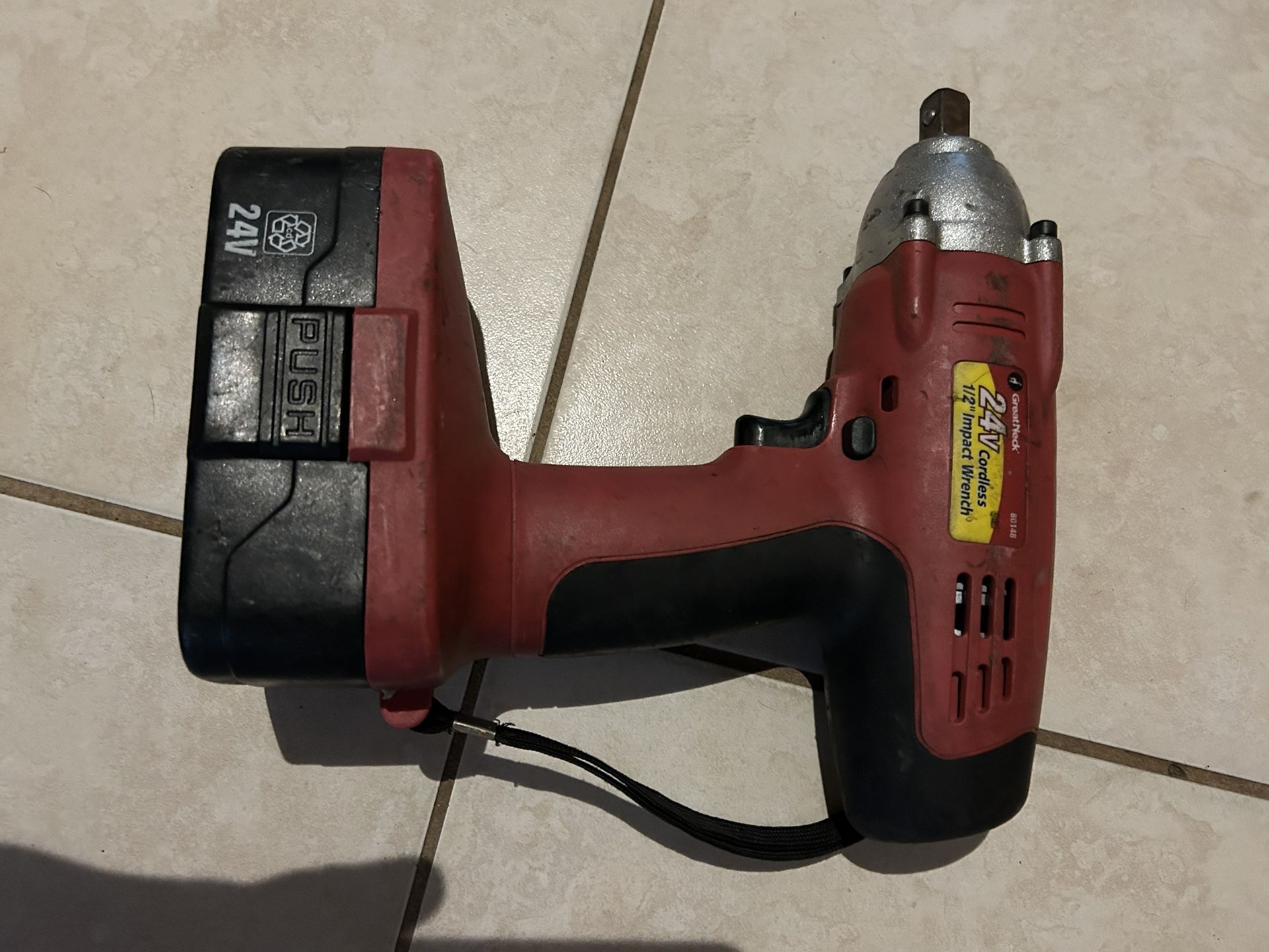 Great Neck 24 Volt Cordless 1/2 Inch Impact Wrench , Needs Charger