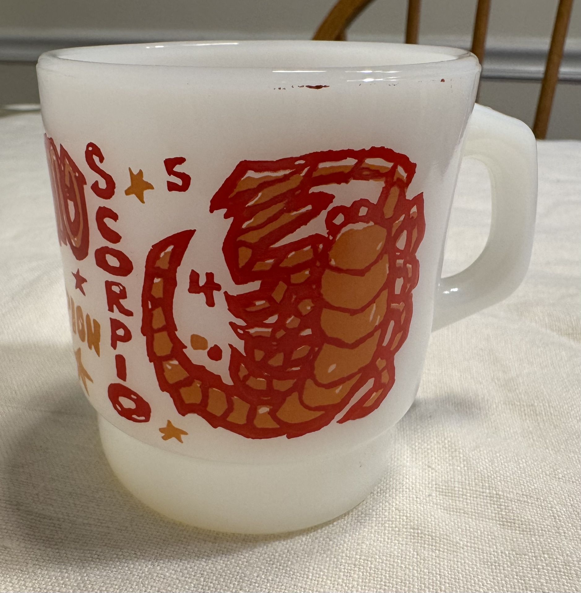 RARE Vintage Fire King Zodiac Scorpio Milk Glass Mug