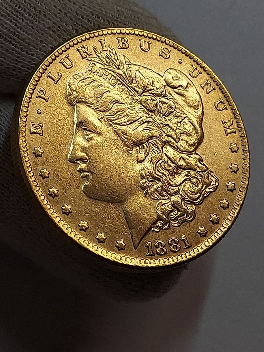 OLD NOVELTY 22k. GOLD PLATED OVER SILVER US MORGAN ONE DOLLAR **26GR**1881CC**