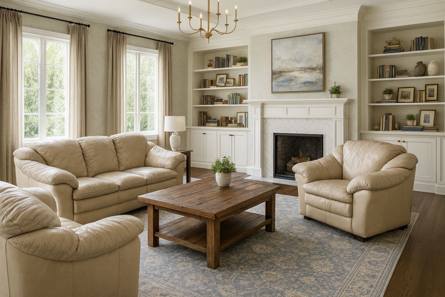 ✨ Beautiful Cream Leather Sofa Set – Excellent Condition + FREE Delivery! ✨