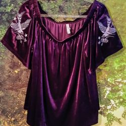 Women's Large Crushed Velvet Purple Top