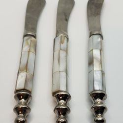 lot of 3 Mother of pearl or similar handle butter/cheese spreaders