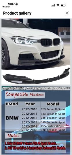 Front Lip Spoiler BMW F30 F31 2012-2018 M Sport For 328i, 330i, 335i, 340i, 330e Carbon Fiber Style, Clean Look Mods, Aggressive Look, Exterior Upgra