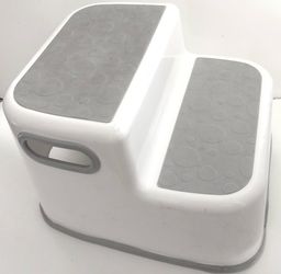 10 Inch Tall Plastic White And Grey Kids Double Step Stool