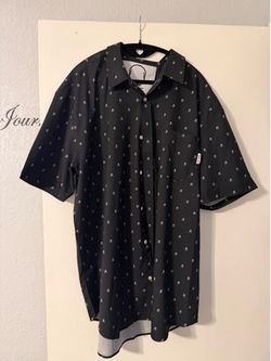 The drive clothing button down shirt, black with skulls 2XL