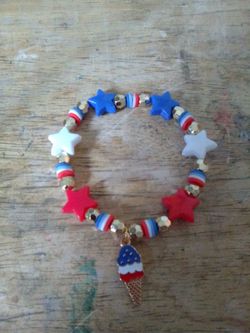 Homemade patriotic beaded bracelet