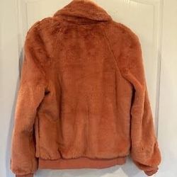 Molly Bracken women's salmon colored faux fur jacket