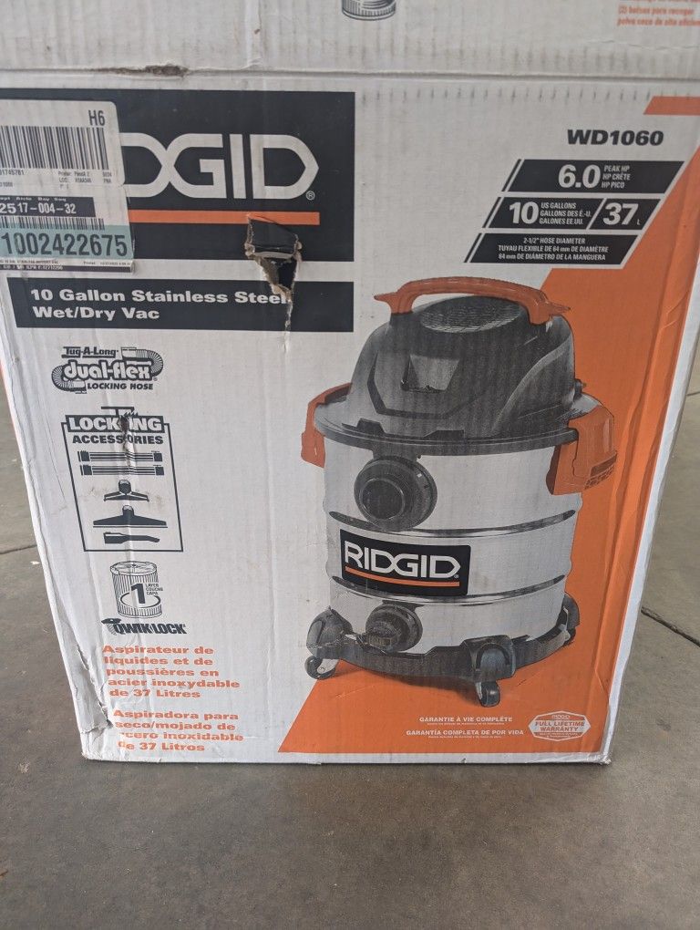 RIDGID 10 GALLON 6.0 PEAK HP STAINLESS STEEL WET DRY SHOP VAC