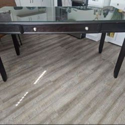 Espresso Brown Heavy Desk With Glass Top