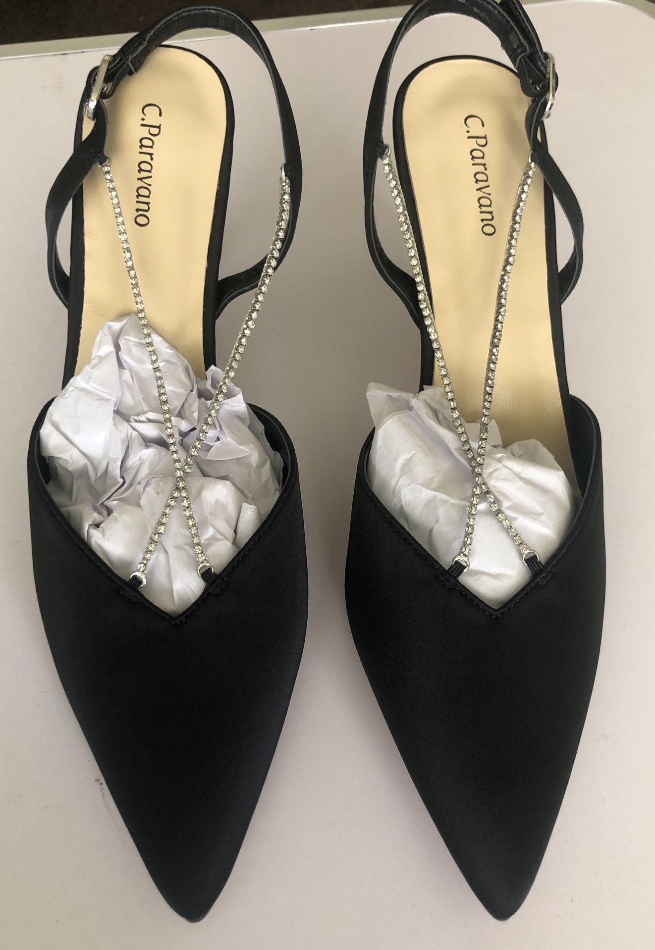 C. Paravano Woman Satin Black Heels Size 10
