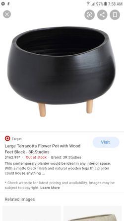 17" wide Large Matte Black Slanted Bowl Planter w/wood legs