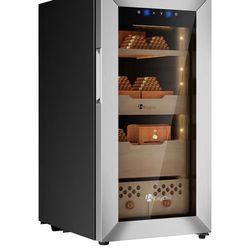 KingChii 50L Electric Cigar Humidor, Compressor Control Temperature (64-72℉) & Humidity (60%-84%), with Spanish Cedar Wood Shelves & Drawer, Gifts for