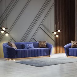 Aster Blue Velvet Sofa & Loveseat  /couches  /Living room set 