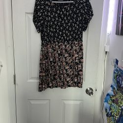 Angie Boho Mixed Print Dress – Ikat & Floral, Short Sleeve, Size Small