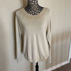 Womens Michael Kors Gold/bling/holiday Sweater, Size L, $35