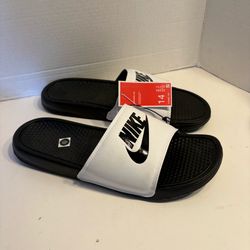 Nike Benassi JDI White Black Men's Slide Sandals Logo Synthetic Size 14