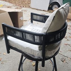 Grand patio Outdoor Swivel Bar Stools Set of 6, 26" Counter Height Swivel Chairs with Metal Frame, Curved Woven Wicker Backrest, Thickened Cushions 