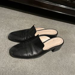 Barneys New York Black Leather Mules