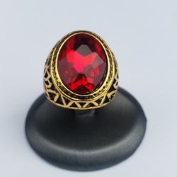 Size 10.5 Antique Gold Plated Ring Stone Vintage Jewelry For Men and Women Ring Red