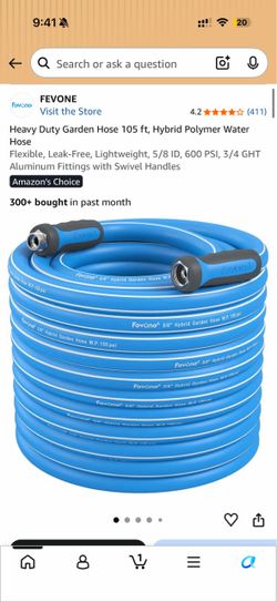 Heavy Duty Garden Hose 105 ft, Hybrid Polymer Water Hose Flexible, Leak-Free, Lightweight, 5/8 ID, 600 PSI, 3/4 GHT Aluminum Fittings with Swivel Hand