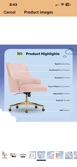 Serta Scarlett Modern Office Chair, Pleated and Curved Mid-Back Desk Chair, Pocket Coil Seat Cushion, Padded Armrests, Vanity Armchair with Wheels, Sw
