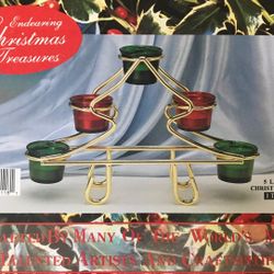 Golden New Candle Holder With 5 Red & Green Candles $10